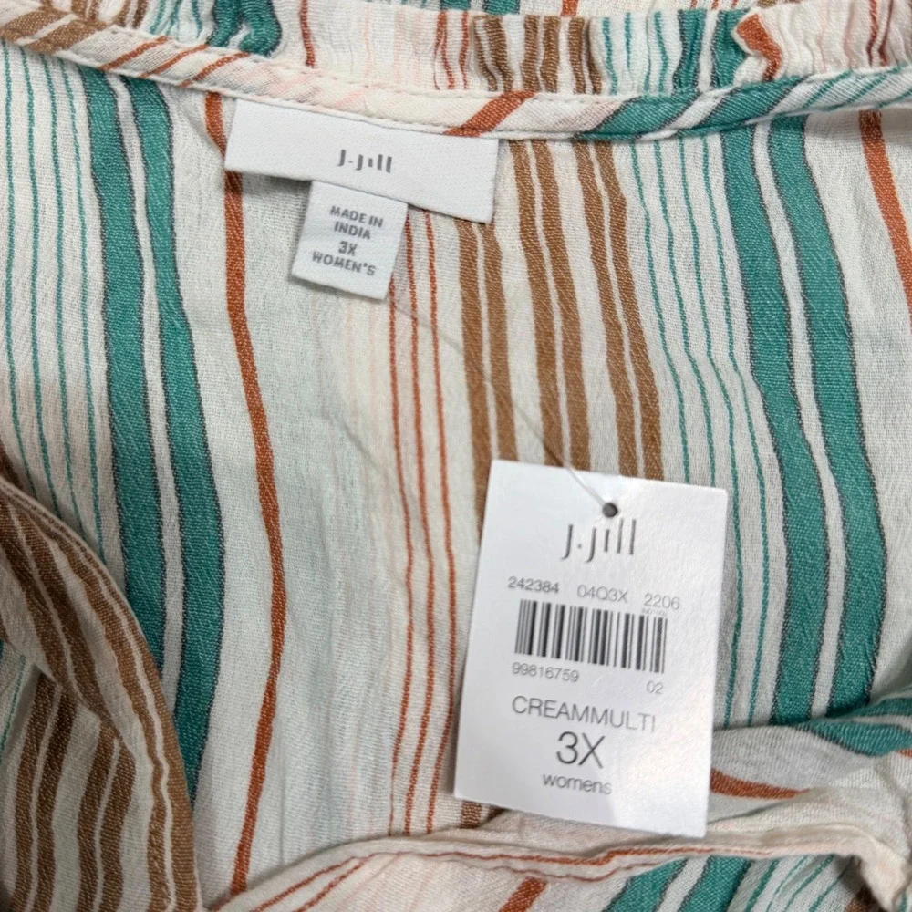 J. Jill Women 3X Cream Multi Striped Tiered Sleeveless Tassel Tunic Top NEW